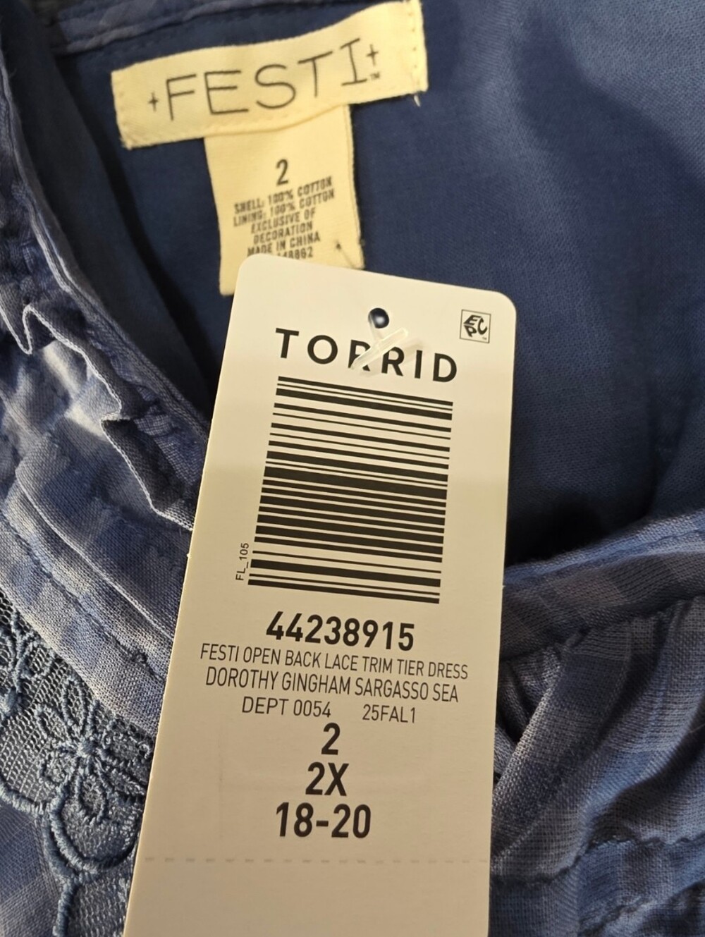 Torrid FESTI Blue Gingham Lace Ruffle Open Back Tiered Dress 2X NWT Cottagecore - Picture 9 of 11